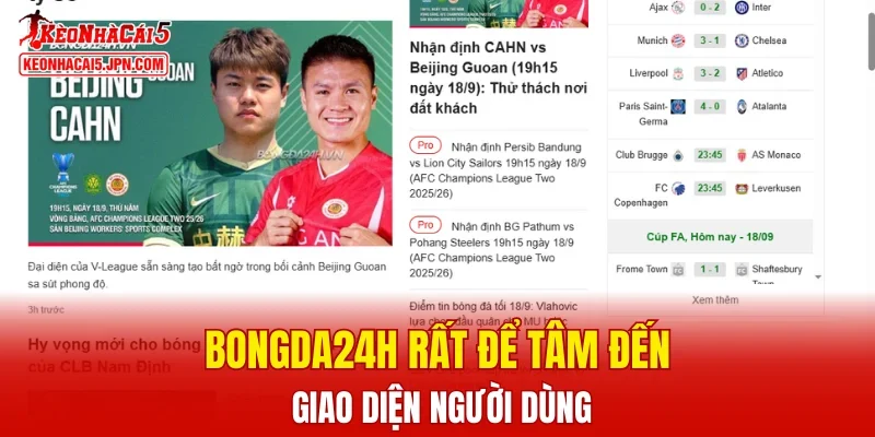 Bongda24h rất để tâm đến giao diện người dùng