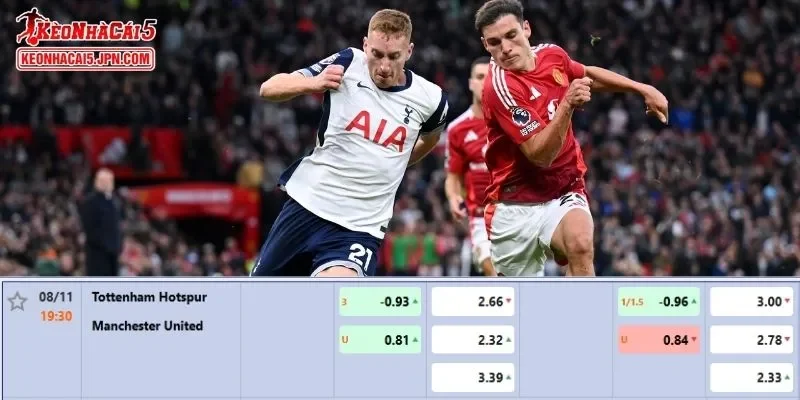Tỷ lệ kèo chi tiết của trận Tottenham vs Man United