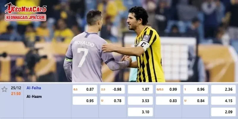 Tỷ lệ kèo chi tiết nhất cho trận đấu giữa Al Feiha vs Al Hazm   