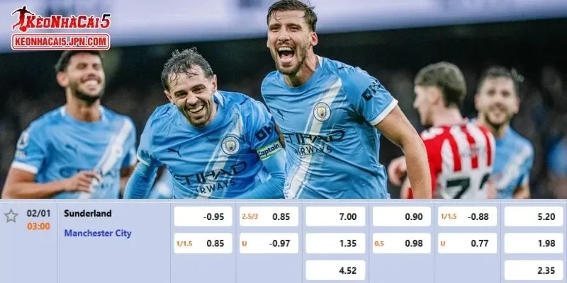Phân tích tỷ lệ cược chi tiết nhất cho trận đấu Sunderland vs Man City