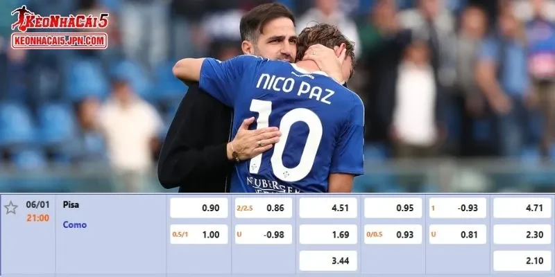 Thông tin tỷ lệ kèo chi tiết cho trận đấu Pisa vs Como 1907
