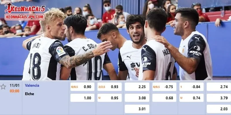 Tỷ lệ kèo chi tiết của của trận Valencia vs Elche