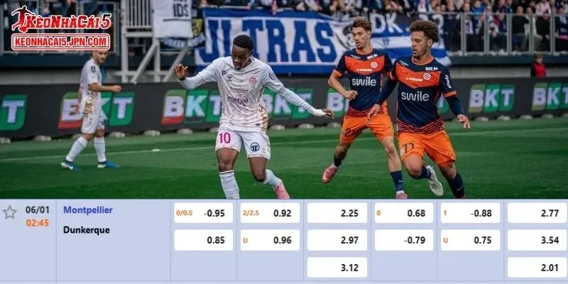 Tỷ lệ kèo chi tiết của trận đấu Montpellier vs Dunkerque