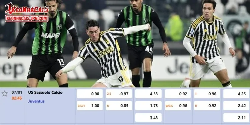 Tỷ lệ kèo chi tiết nhất cho trận đấu giữa Sassuolo vs Juventus