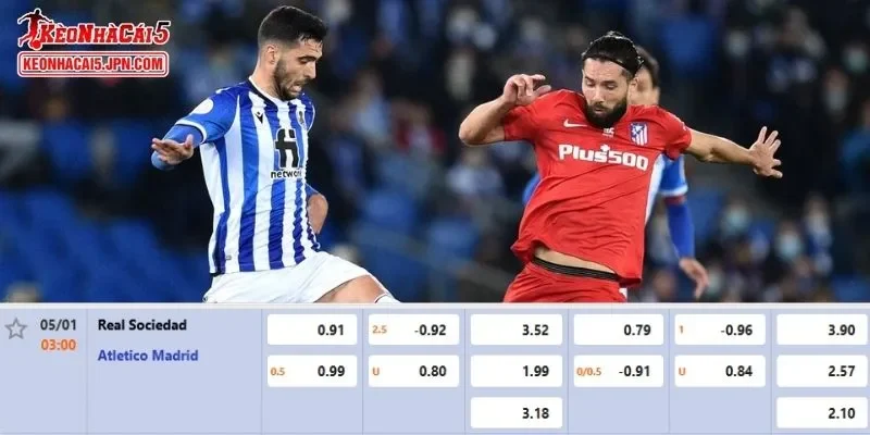 Tỷ lệ kèo được cập nhật chuẩn xác nhất cho trận đấu giữa Sociedad vs Atletico Madrid